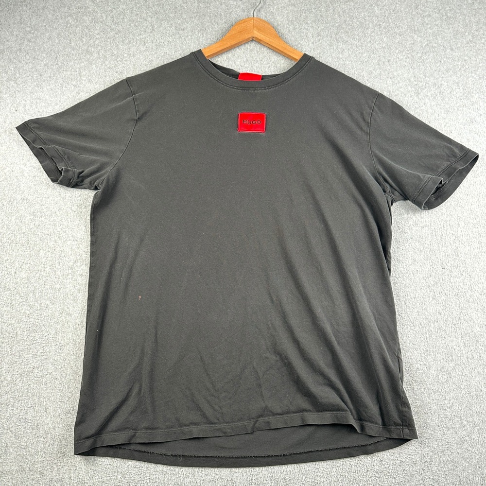 Hugo T-Shirt Mens XL Red Label Logo Patch Black Short Sleeve Hugo Boss